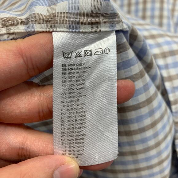 Eton Dress Shirt Mens 18 Brown Blue Gingham Check Contemporary Business Dress - Picture 8 of 11